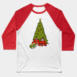 Santa Hat on Frog and Christmas Tree Baseball T-Shirt